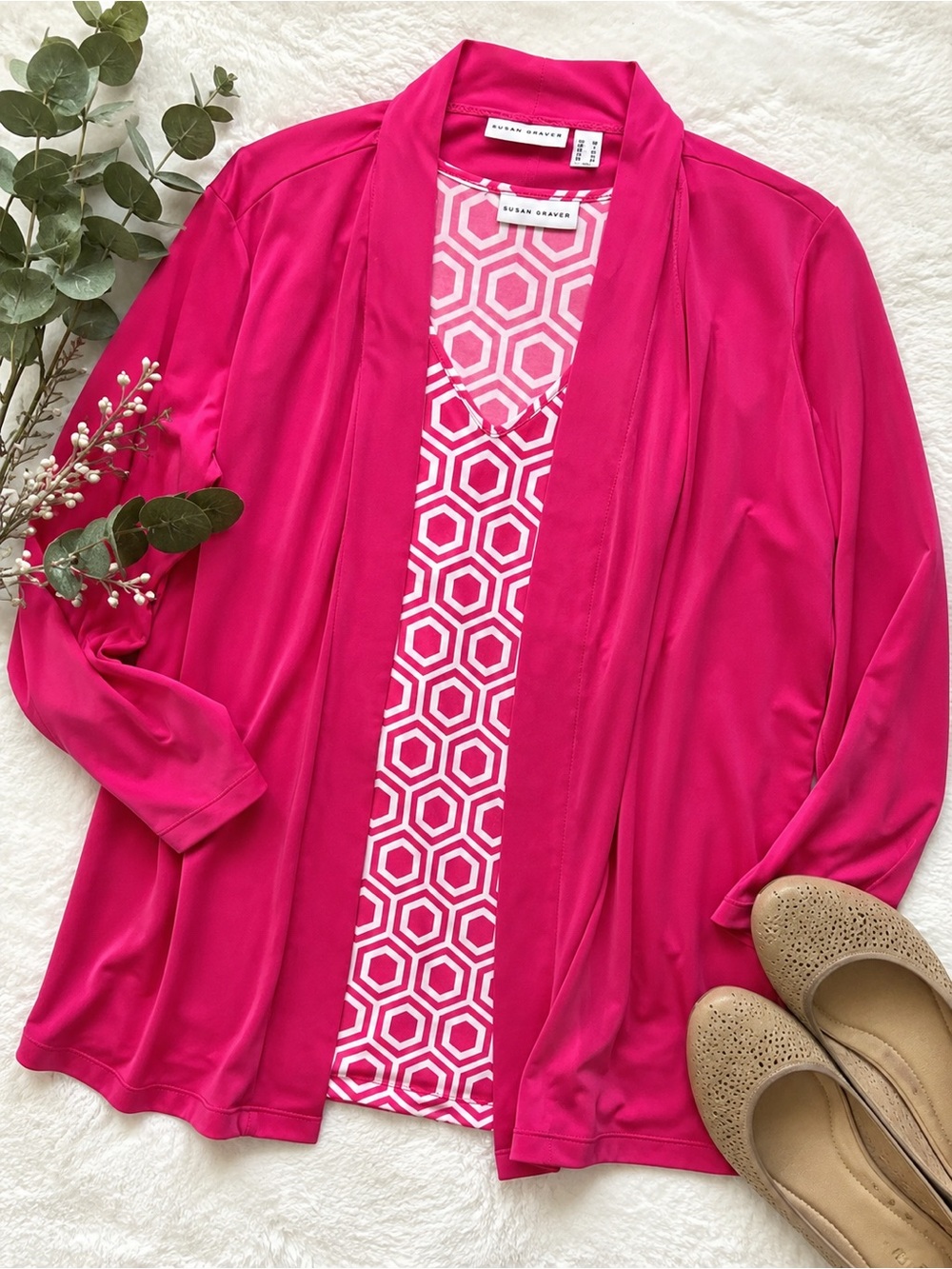 ✨🌸Susan Graver Liquid Knit 2 Piece Cardigan Tank Set Coral Pink Size Medium✨🌸